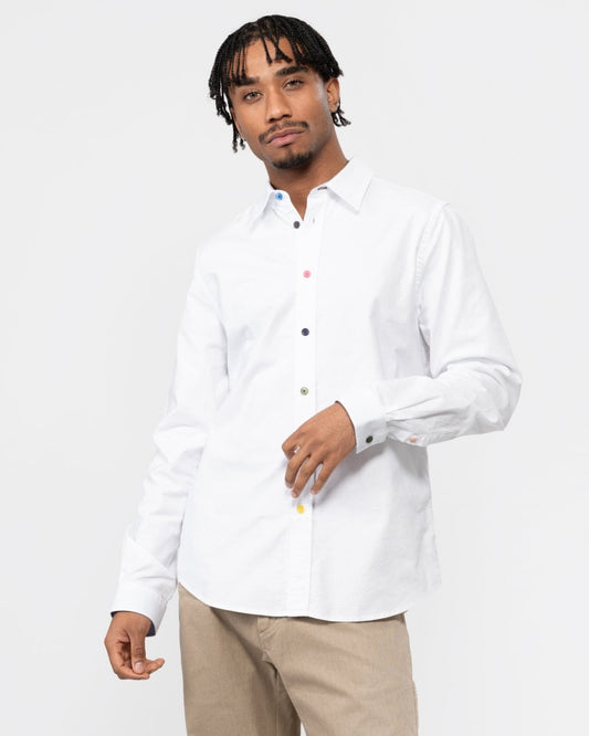 Paul Smith PS Paul Smith Mens Tailored Fit Long Sleeve Shirt with Signature Stripe Buttons