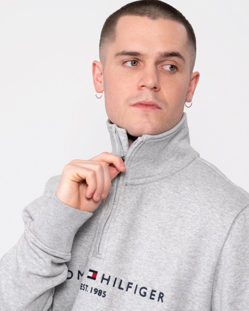 Tommy Hilfiger Tommy Logo Mockneck Mens Sweatshirt - Grey Heather