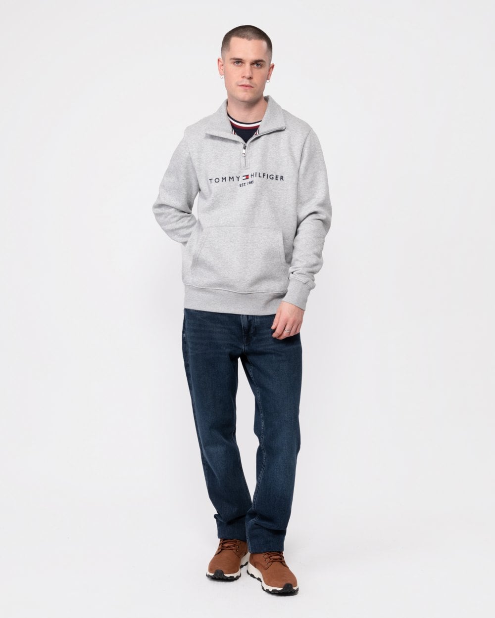 Tommy Hilfiger Tommy Logo Mockneck Mens Sweatshirt - Grey Heather