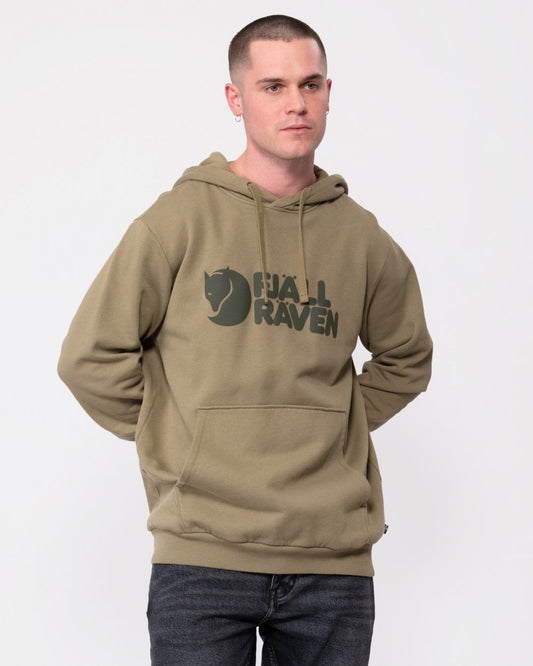 Fjallraven Logo Mens Hoodie - Light Olive 622 - CHO - Designer Mens Hoodies