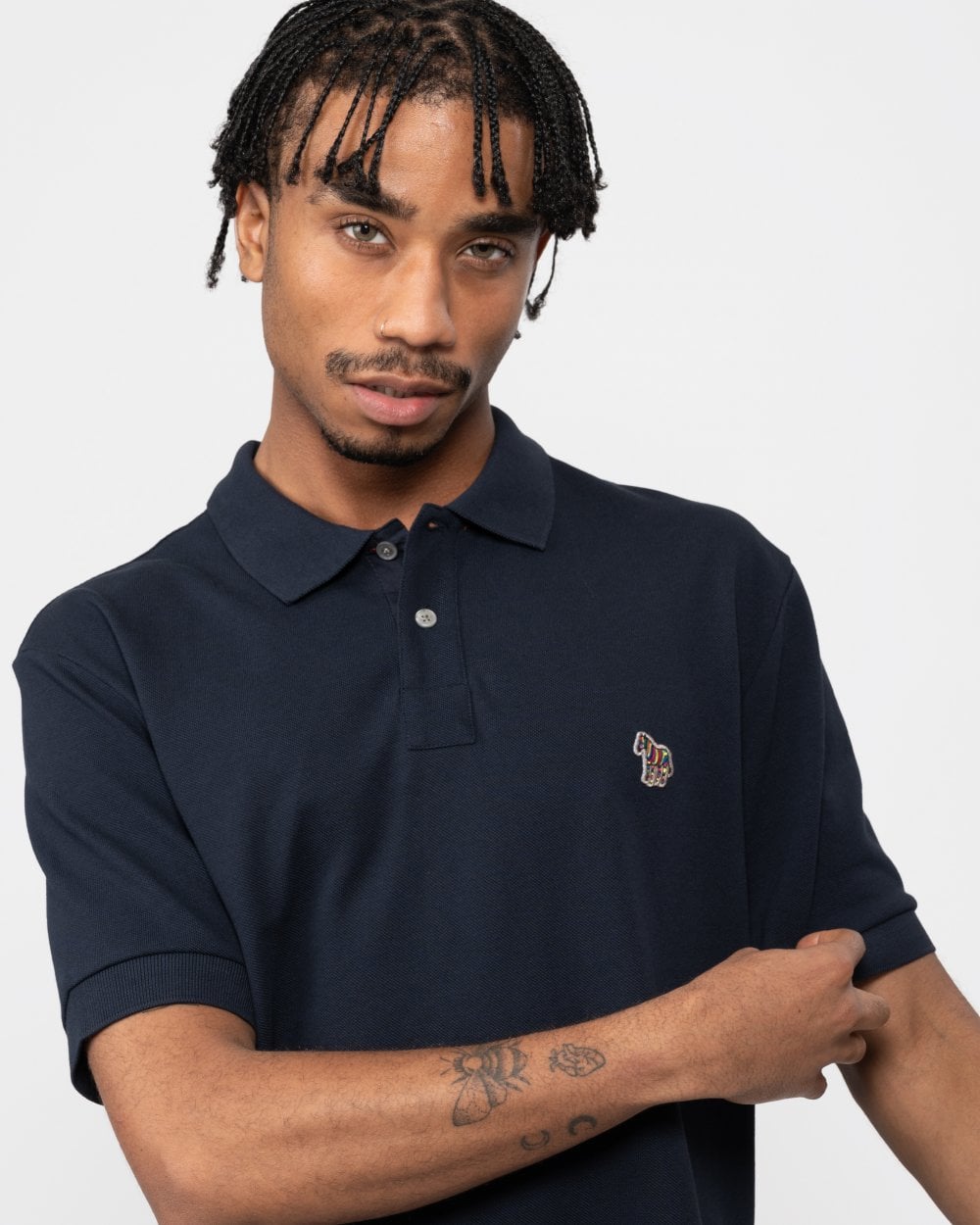 PS Paul Smith Mens Regular Fit Cotton-Piqué Zebra Logo Polo Shirt - 49 Very Dark Navy