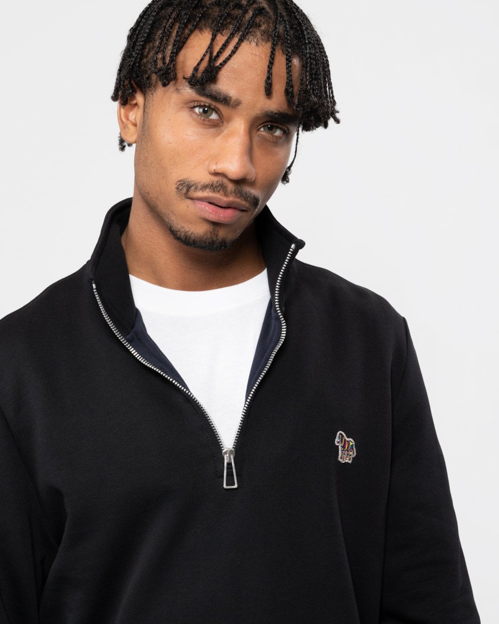 PS Paul Smith Mens Long Sleeve Regular Fit Half Zip Zebra Logo Sweatshirt - 79 Black