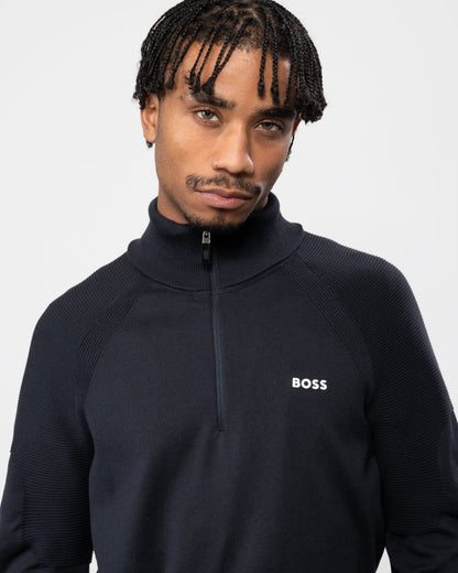BOSS Green Perform-X Quarter Zip Mens Jumper - Dark Blue 402
