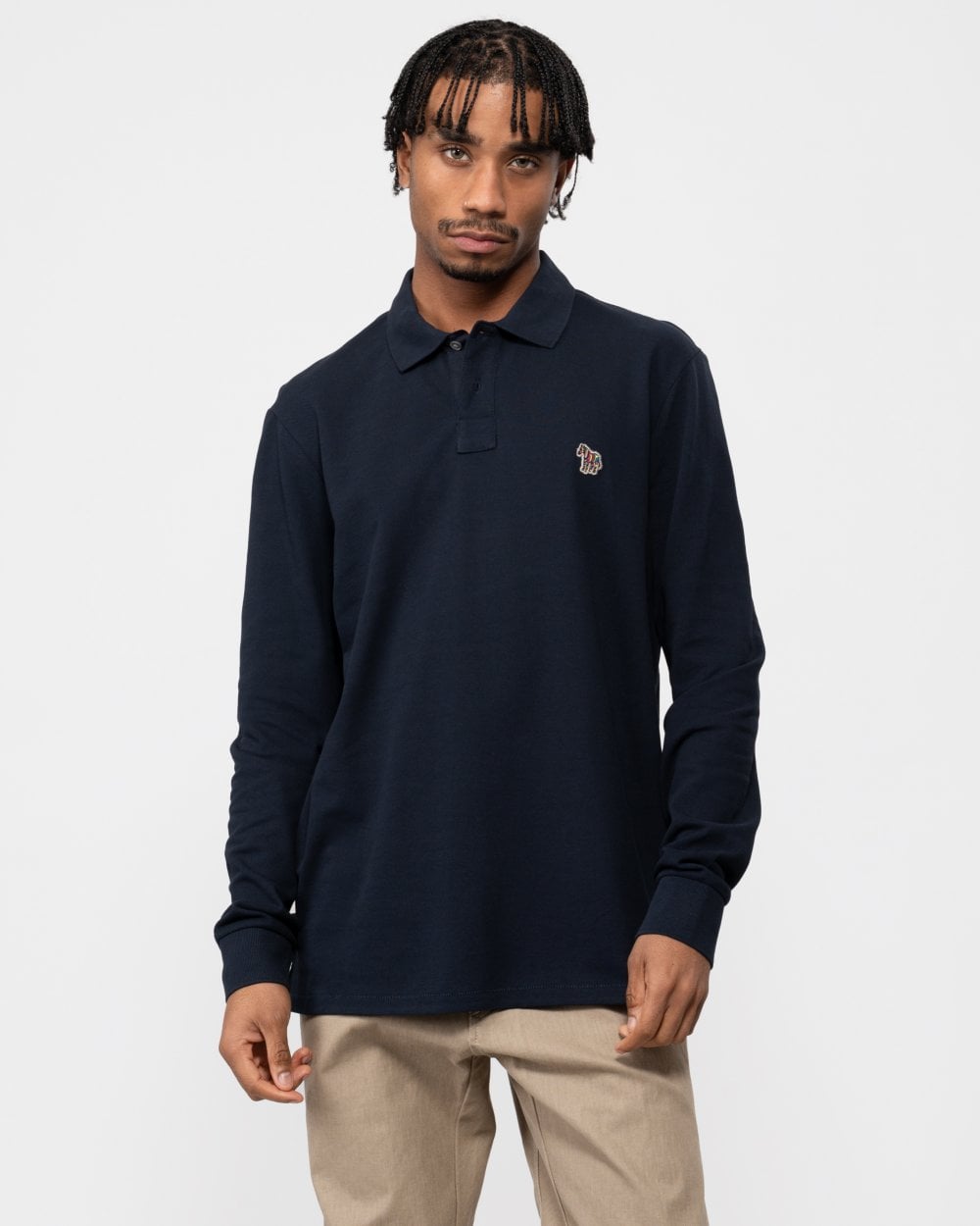 PS Paul Smith Mens Regular Fit Long Sleeve Sports Stripe Zebra Polo - 49 Very Dark Navy