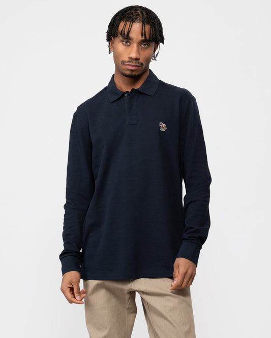 PS Paul Smith Mens Regular Fit Long Sleeve Sports Stripe Zebra Polo - 49 Very Dark Navy