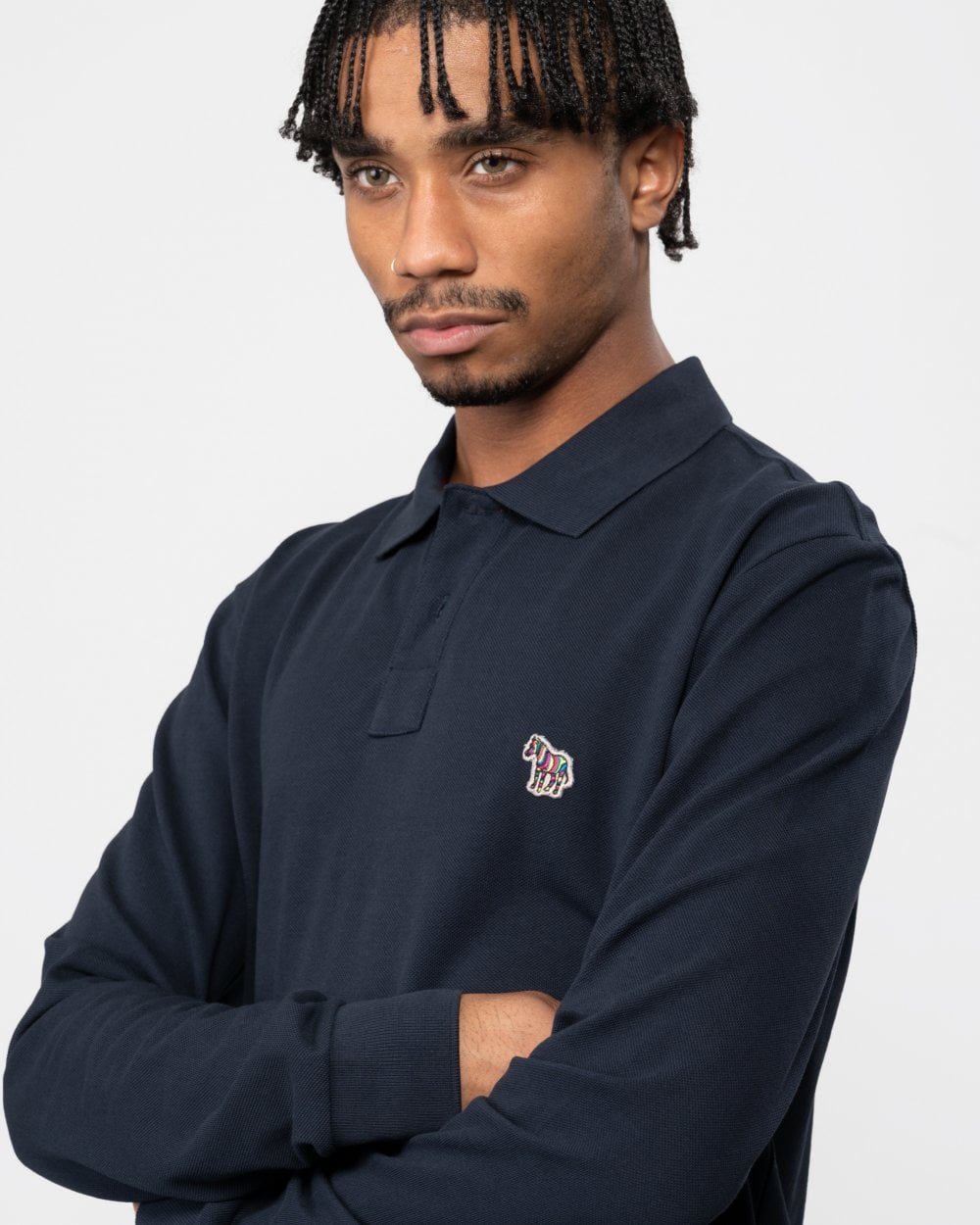 PS Paul Smith Mens Regular Fit Long Sleeve Sports Stripe Zebra Polo - 49 Very Dark Navy