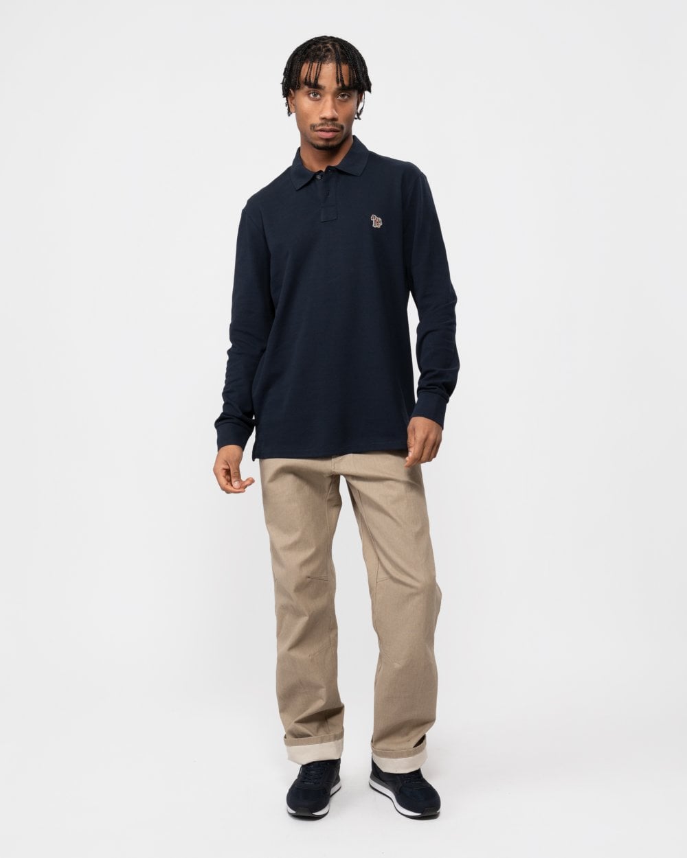 PS Paul Smith Mens Regular Fit Long Sleeve Sports Stripe Zebra Polo - 49 Very Dark Navy