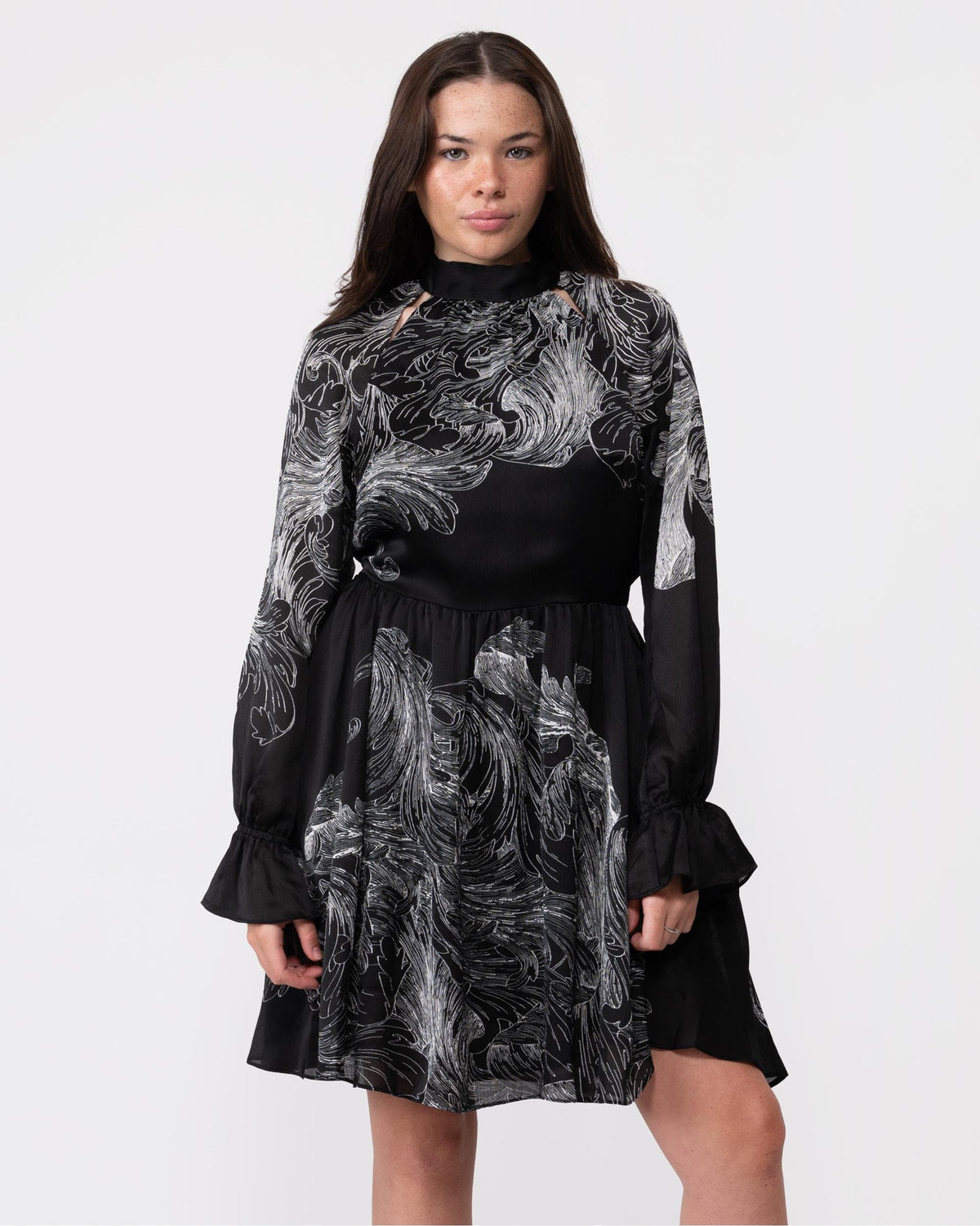 Jazmyna Tie Neck Pleat Mini Dress