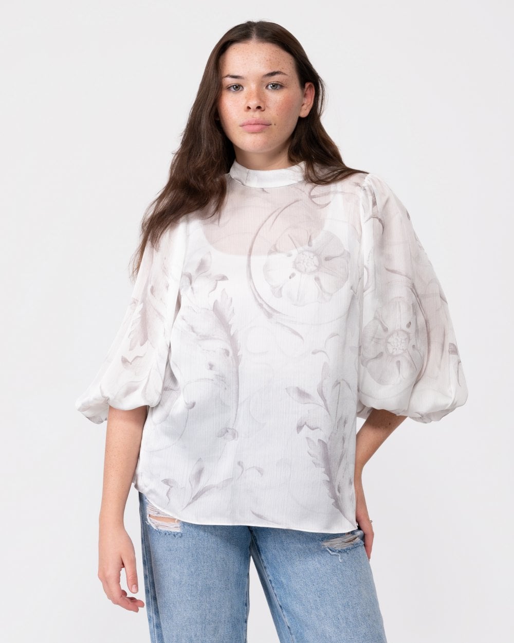 Lilioh High Neck Balloon Sleeve Blouse