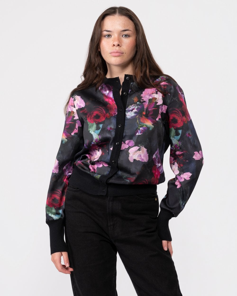 Abbalee Printed Woven Front Cardigan
