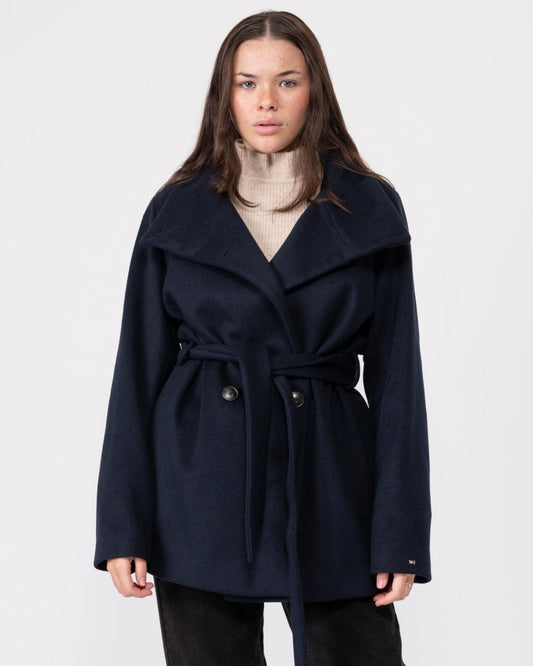 Tommy Hilfiger Wool Blend Womens Belted Funnel Jacket