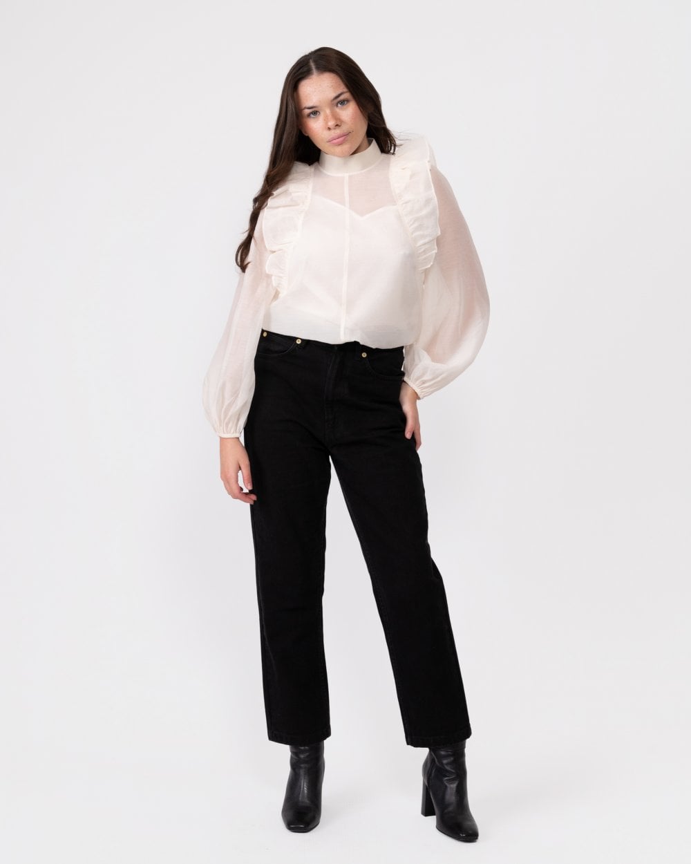 Ted Baker Aubreei Womens Knit Rib Collar Top With Balloon Sleeves