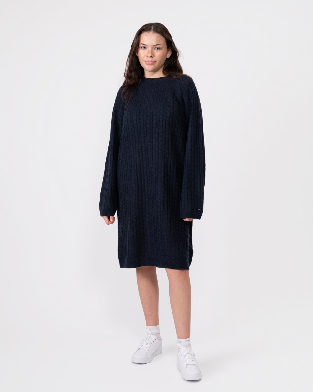 Tommy Hilfiger Cable Knit Womens Relaxed Jumper Dress - Desert Sky - CHO - Designer Womens Dresses