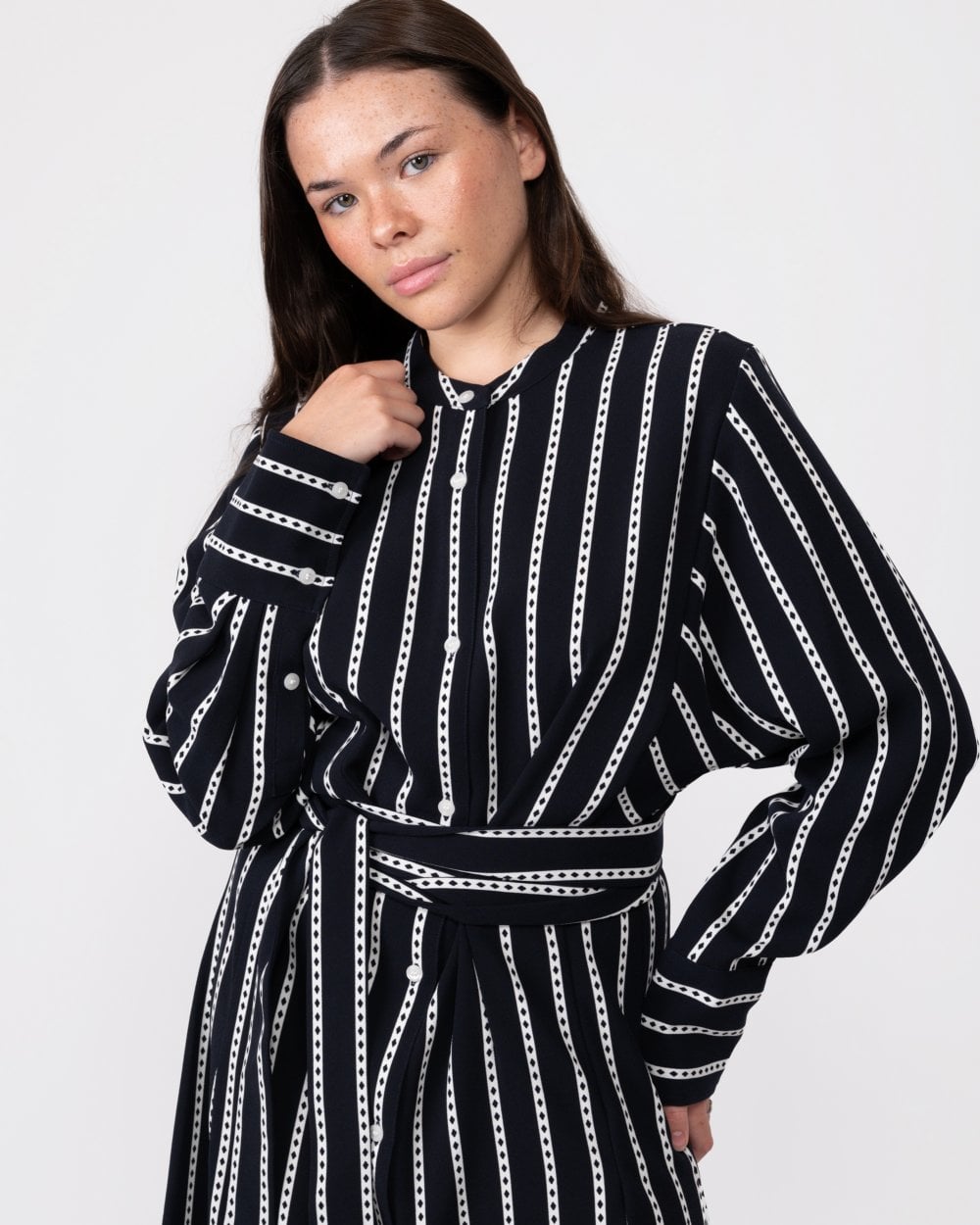 Tommy Hilfiger Argyle Stripe Long Sleeve Womens Midi Shirt Dress