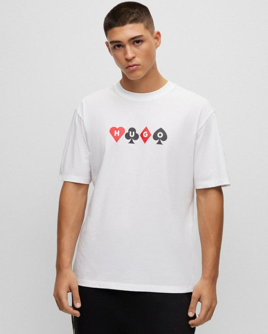 HUGO HUGO Doober Mens Relaxed Fit T-shirt with Playing-Card Artwork