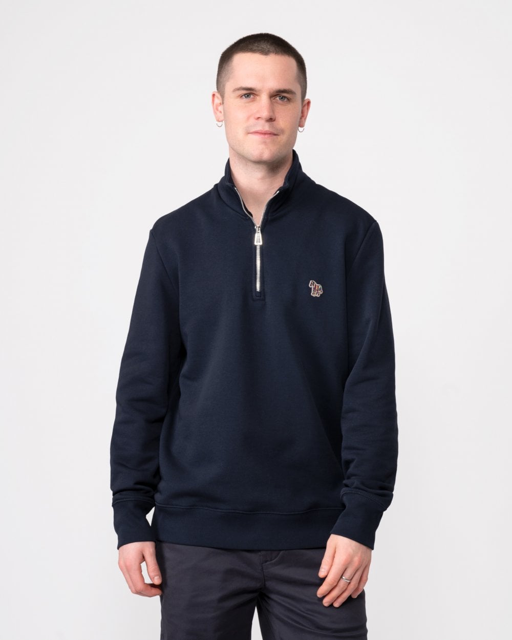 PS Paul Smith Mens Long Sleeve Regular Fit Half Zip Zebra Logo Sweatshirt - 49 Very Dark Navy - CHO - Designer Mens Sweatshirts & Hoodies
