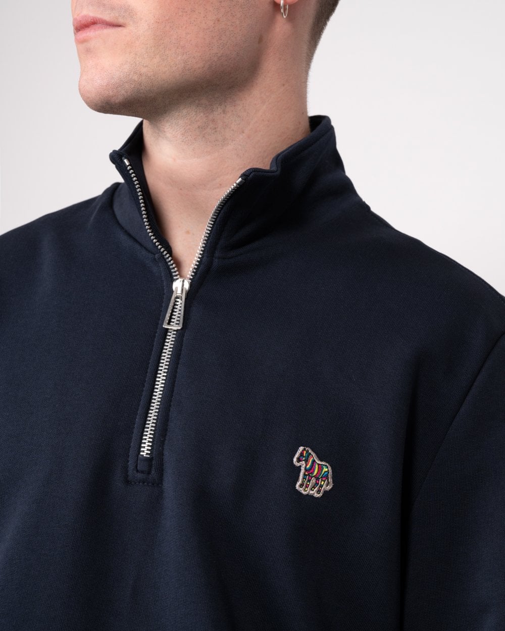 PS Paul Smith Mens Long Sleeve Regular Fit Half Zip Zebra Logo Sweatshirt - 49 Very Dark Navy