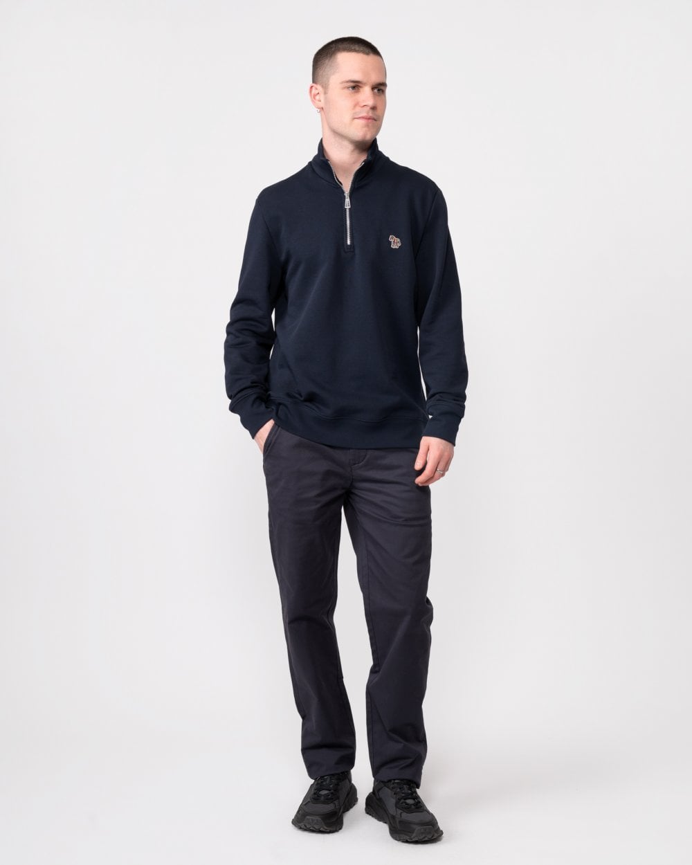 PS Paul Smith Mens Long Sleeve Regular Fit Half Zip Zebra Logo Sweatshirt - 49 Very Dark Navy