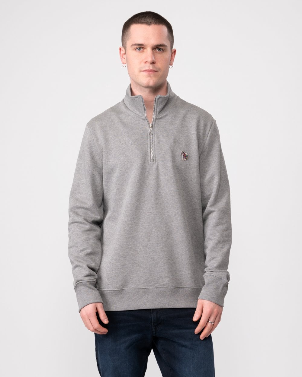 PS Paul Smith Mens Long Sleeve Regular Fit Half Zip Zebra Logo Sweatshirt - 72 Grey Melange