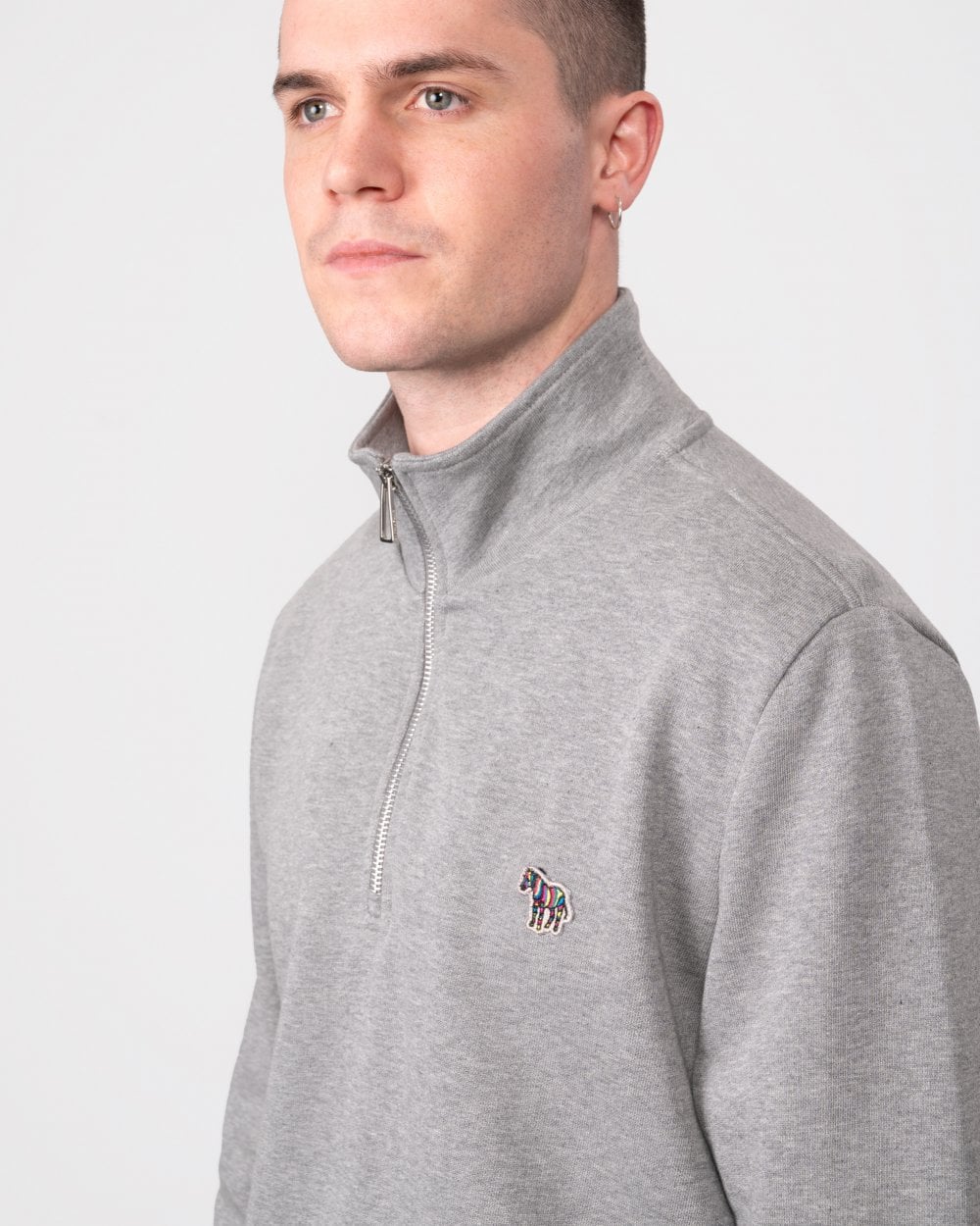 PS Paul Smith Mens Long Sleeve Regular Fit Half Zip Zebra Logo Sweatshirt - 72 Grey Melange