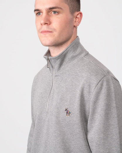 PS Paul Smith Mens Long Sleeve Regular Fit Half Zip Zebra Logo Sweatshirt - 72 Grey Melange