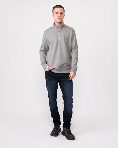 PS Paul Smith Mens Long Sleeve Regular Fit Half Zip Zebra Logo Sweatshirt - 72 Grey Melange