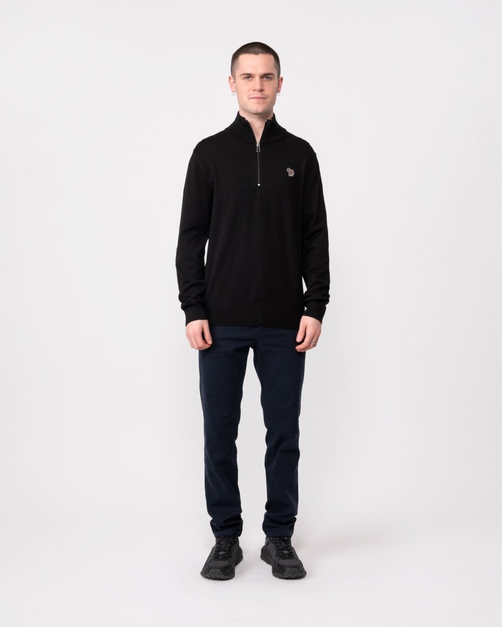 PS Paul Smith Mens Zip Neck Zebra Badge Sweater - 79 Black