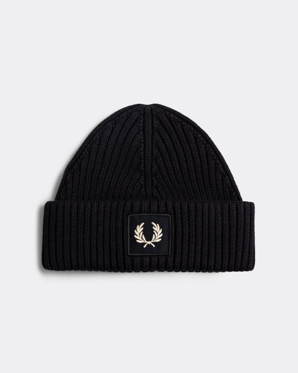 Fred Perry Mens Patch Brand Chunky Rib Beanie