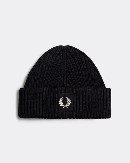 Fred Perry Mens Patch Brand Chunky Rib Beanie
