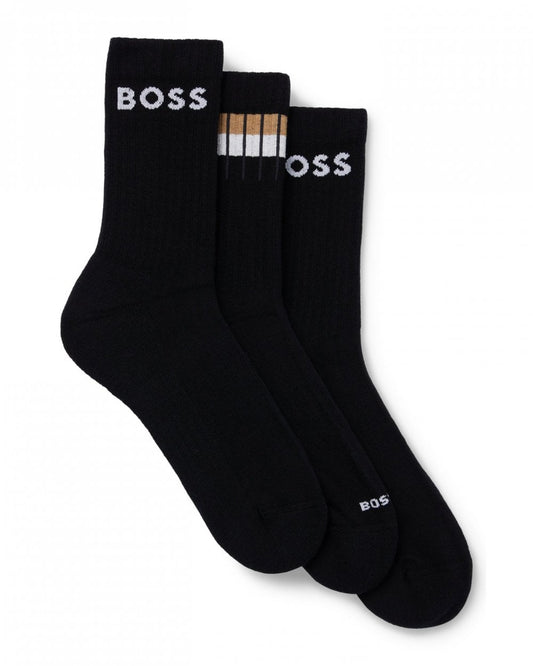 BOSS Orange BOSS Orange 3-Pack Mens Quarter Length Rib Stripe Combed Cotton Socks
