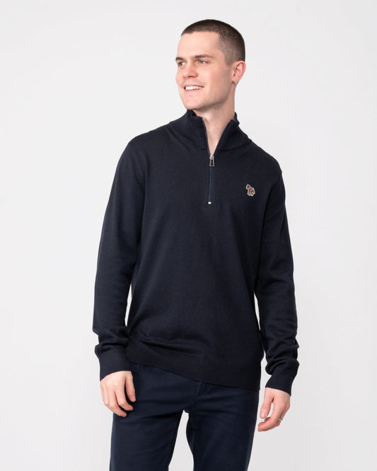PS Paul Smith Mens Zip Neck Zebra Badge Sweater - 49 Very Dark Navy - CHO - Designer Mens Jumpers