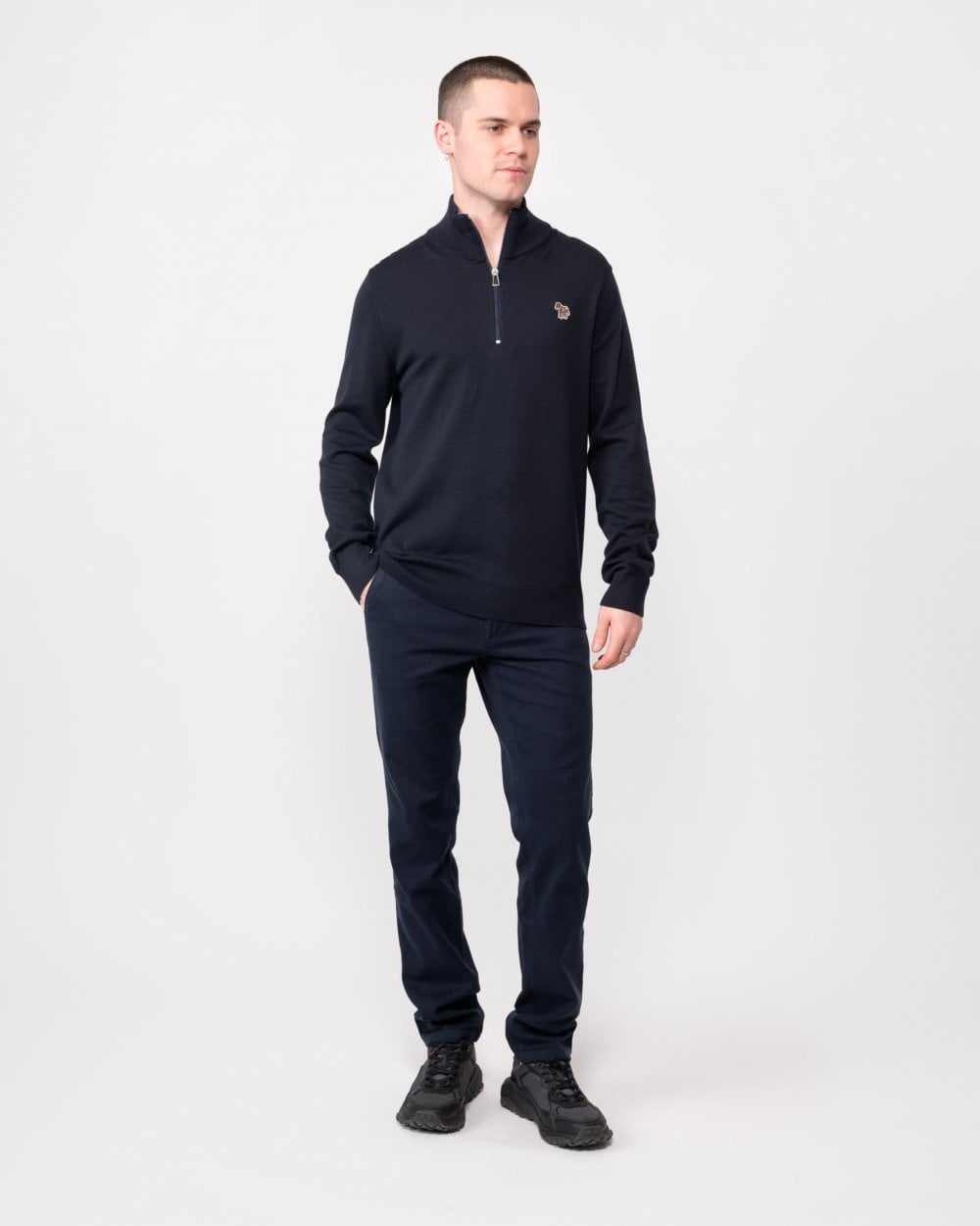 PS Paul Smith Mens Zip Neck Zebra Badge Sweater - 49 Very Dark Navy