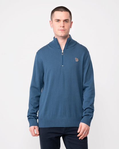 PS Paul Smith Mens Zip Neck Zebra Badge Sweater - 46 Indigo