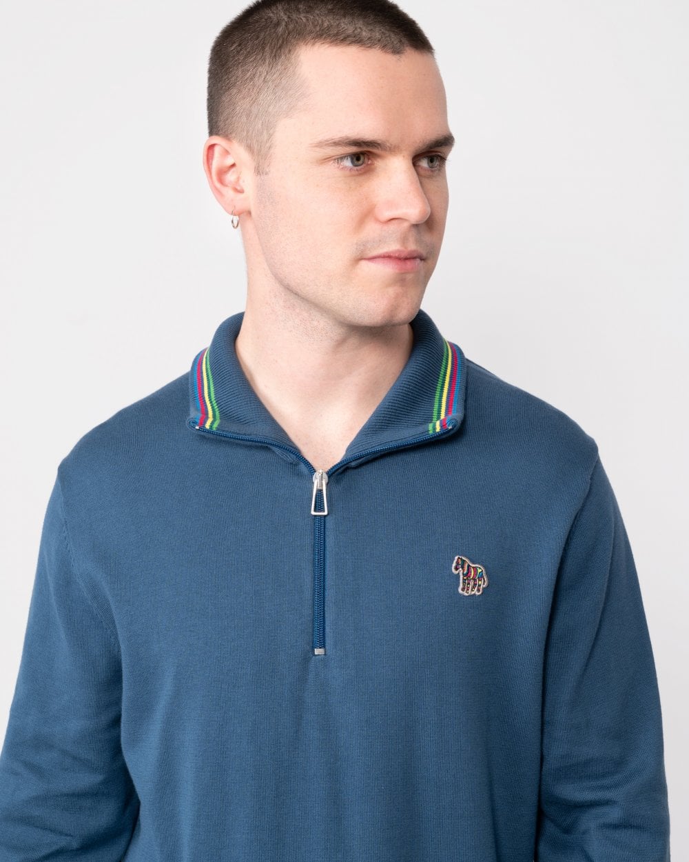 PS Paul Smith Mens Zip Neck Zebra Badge Sweater - 46 Indigo