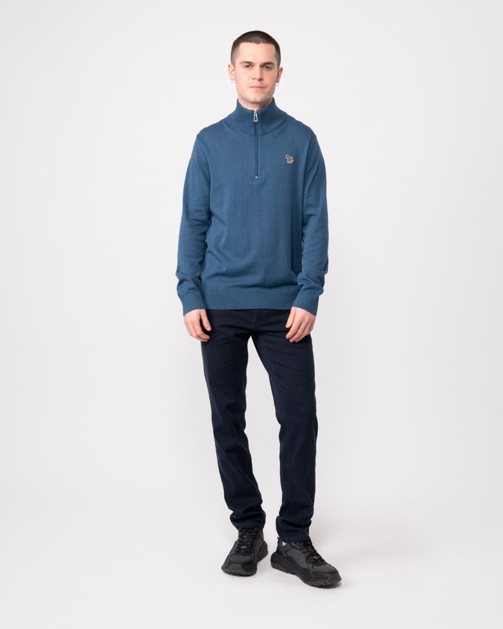 PS Paul Smith Mens Zip Neck Zebra Badge Sweater - 46 Indigo