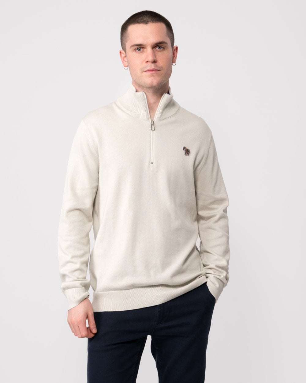 PS Paul Smith Mens Zip Neck Zebra Badge Sweater - 70A Light Beige