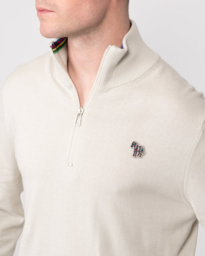 PS Paul Smith Mens Zip Neck Zebra Badge Sweater - 70A Light Beige