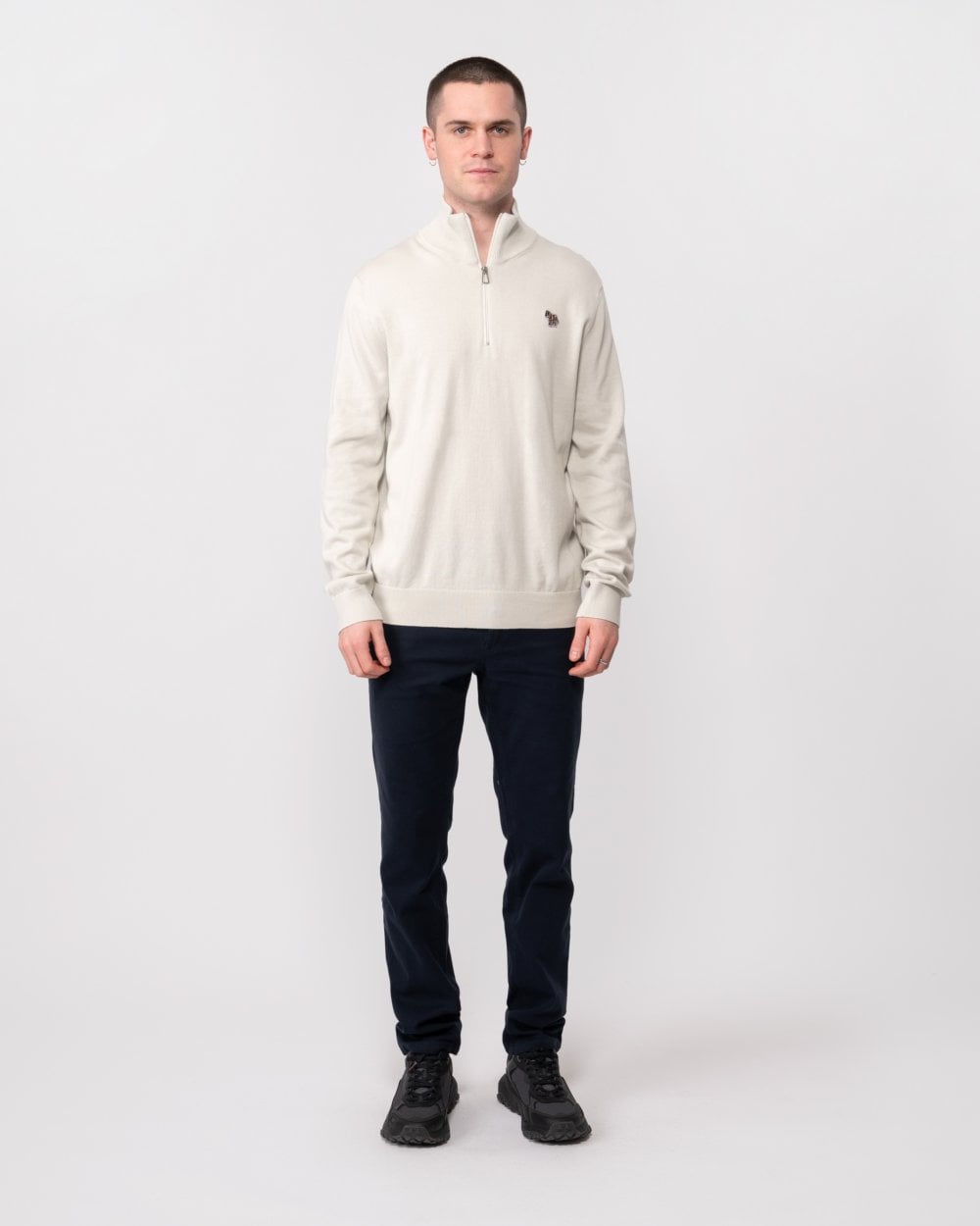 PS Paul Smith Mens Zip Neck Zebra Badge Sweater - 70A Light Beige