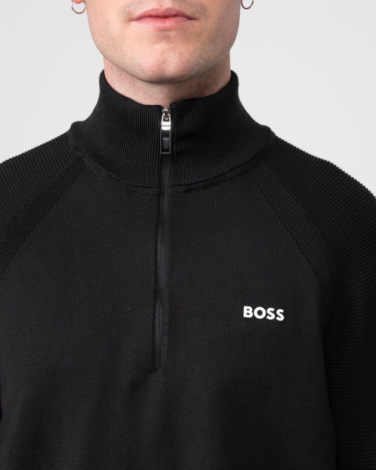 BOSS Green Perform-X Quarter Zip Mens Jumper - Black 001