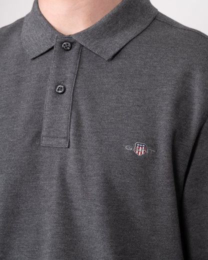 GANT Mens Regular Fit Long Sleeve Shield Logo Pique Rugger - 95 Anthracite Melange