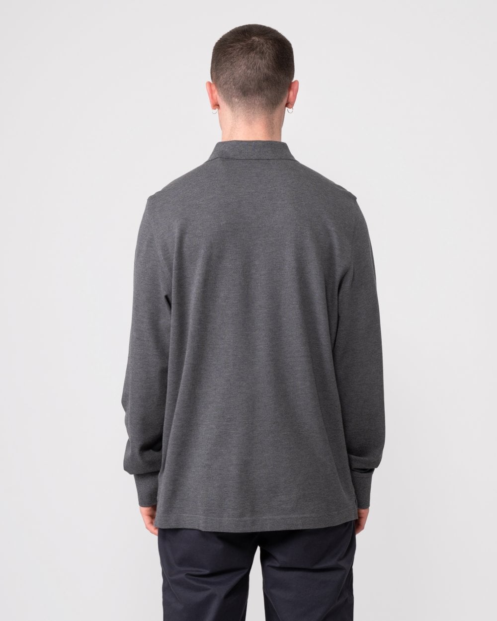 GANT Mens Regular Fit Long Sleeve Shield Logo Pique Rugger - 95 Anthracite Melange