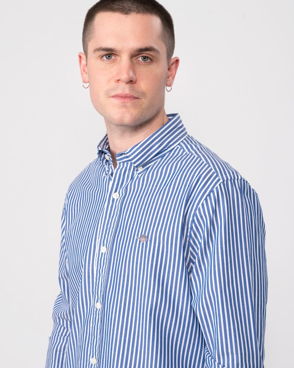 GANT Mens Slim Fit Striped Poplin Shield Shirt - 436 College Blue