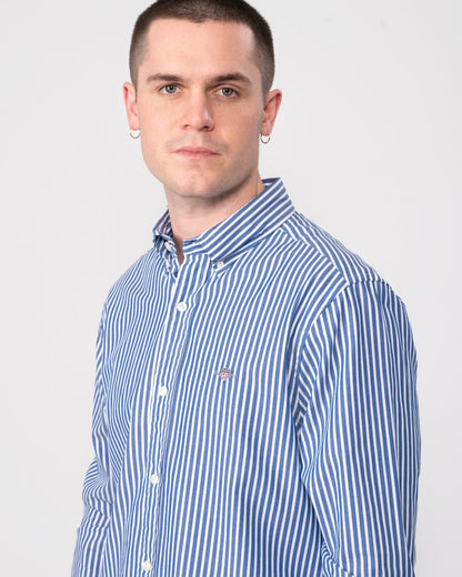 GANT Mens Slim Fit Striped Poplin Shield Shirt - 436 College Blue