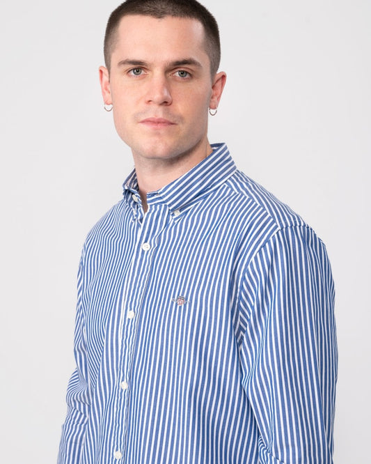 GANT Mens Slim Fit Striped Poplin Shield Shirt - 436 College Blue