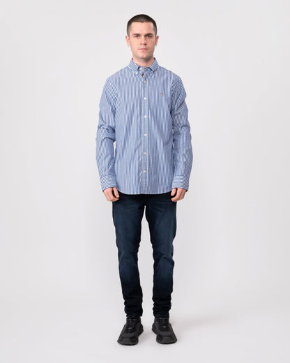 GANT Mens Slim Fit Striped Poplin Shield Shirt - 436 College Blue
