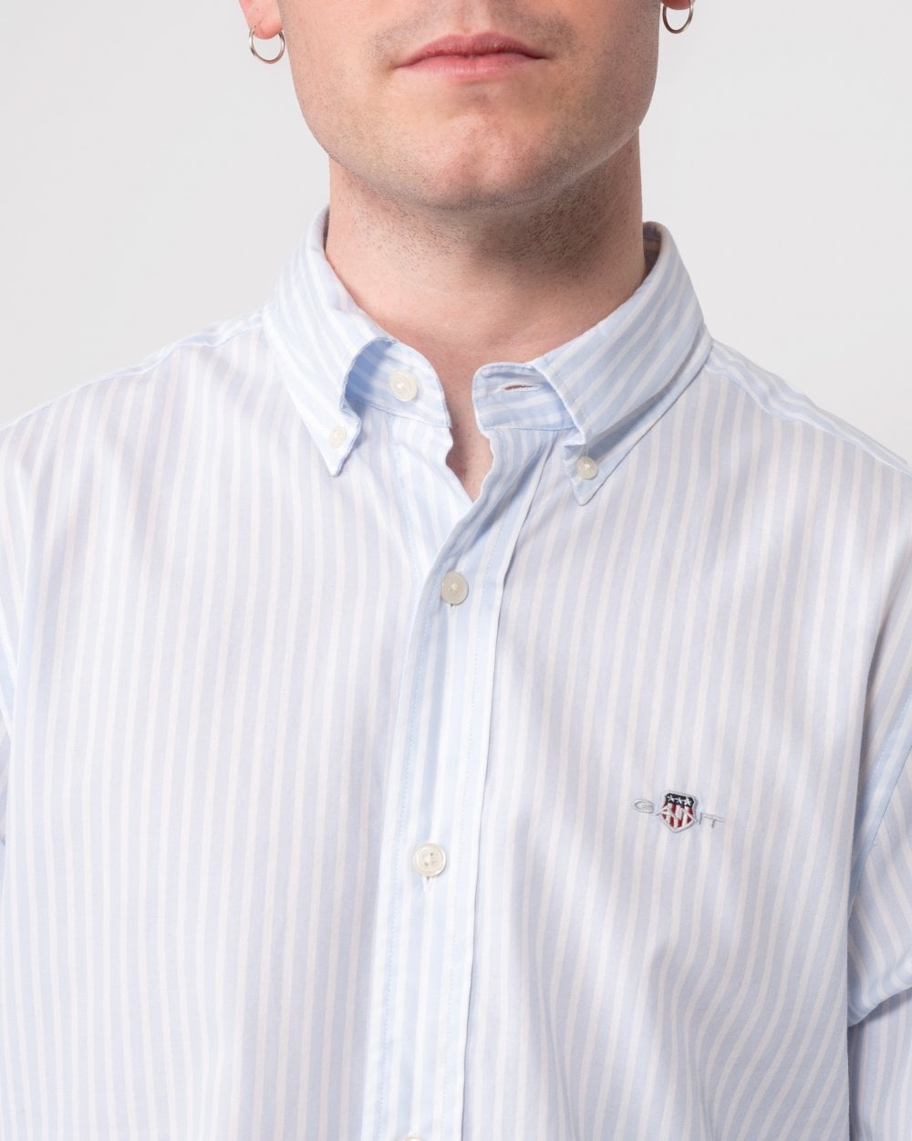 GANT Mens Slim Fit Striped Poplin Shield Shirt - 455 Light Blue