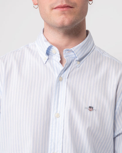 GANT Mens Slim Fit Striped Poplin Shield Shirt - 455 Light Blue