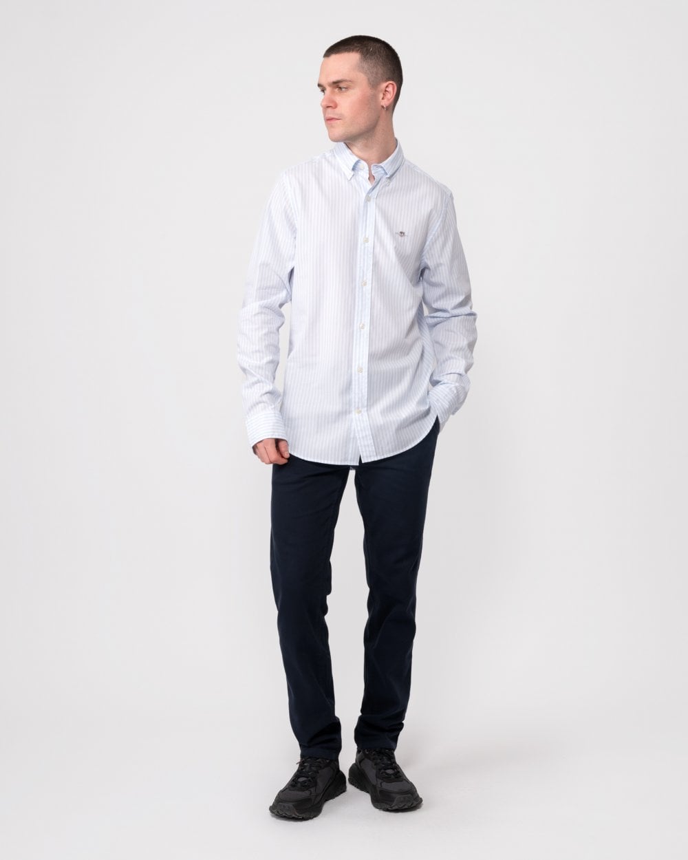 GANT Mens Slim Fit Striped Poplin Shield Shirt - 455 Light Blue