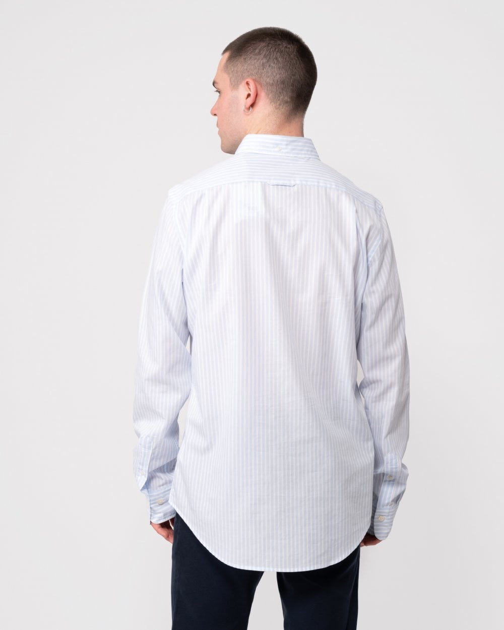 GANT Mens Slim Fit Striped Poplin Shield Shirt - 455 Light Blue