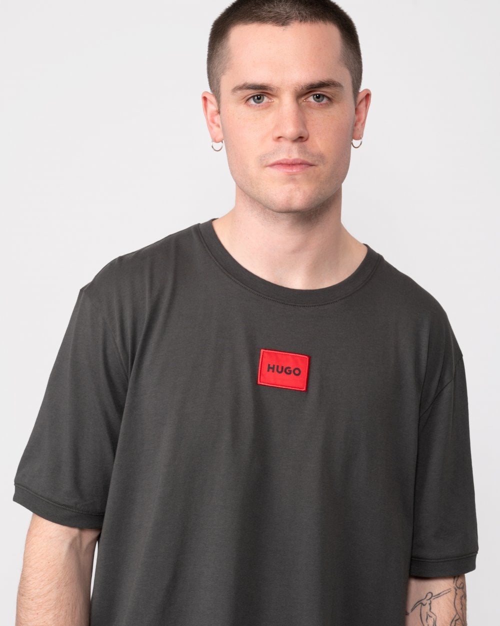 HUGO Diragolino212 Label Logo Mens T-Shirt - Dark Grey 023